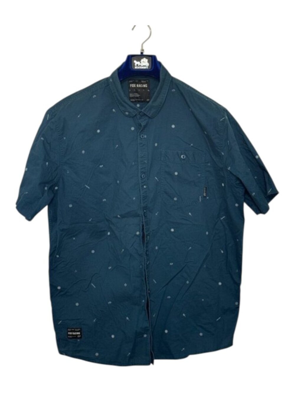 Fox Racing Front Button Down Shirt Men's Size XXL Blue Decrypted All Over Print